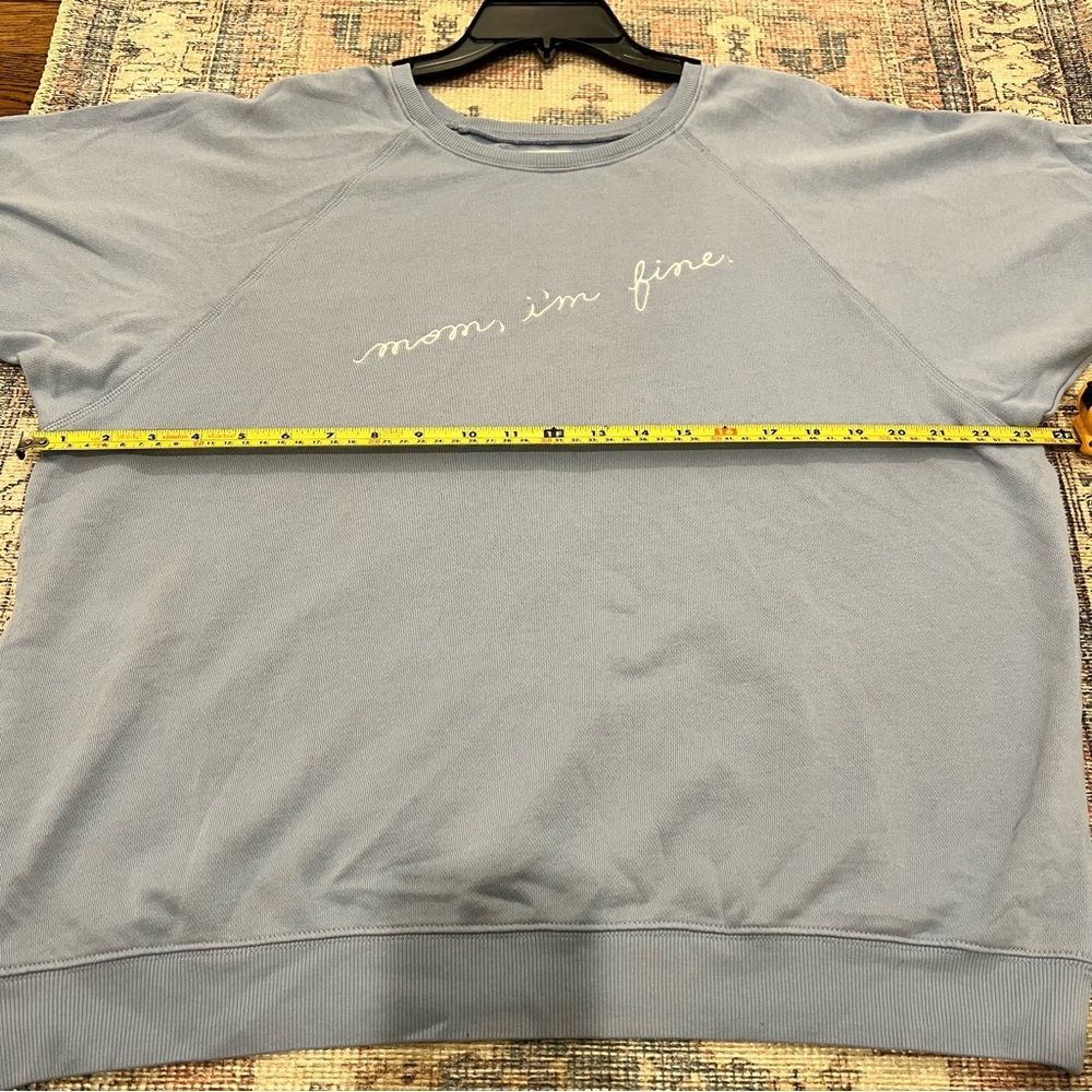 NWOT ban.do “Mom I'm Fine” Short Sleeve Light Blue Sweatshirt XXL - Picture 7 of 7